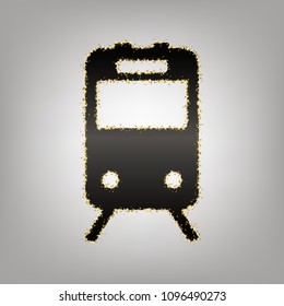 Train sign. Vector. Blackish icon with golden stars at grayish background.