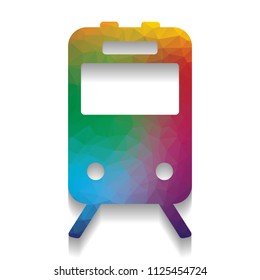 Train sign. Vector. Colorful icon with bright texture of mosaic with soft shadow on white background. Isolated.
