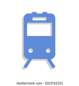 Train sign. Vector. Neon blue icon with cyclamen polka dots pattern with light gray shadow on white background. Isolated.