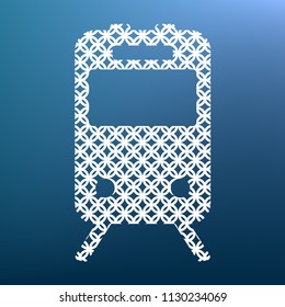 Train sign. Vector. White textured icon at lapis lazuli gradient background.