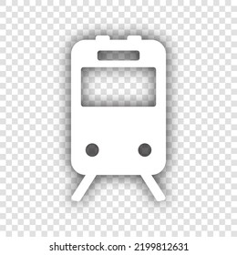 Señal de tren. Icono blanco con sombra gris natural caída en fondo transparente. Ilustración.