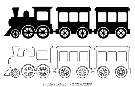 Siluetas y contornos del tren aislados en el fondo blanco