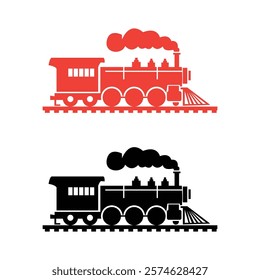 Train silhouettes with white background Train icon, Train with smoke symbol icon, old locomotive silhouette, sign vector illustration