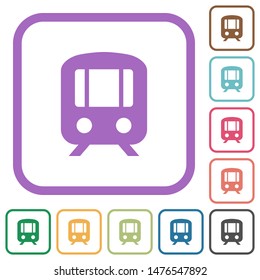 Train simple icons in color rounded square frames on white background