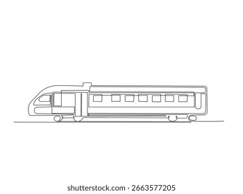 Tren en la ilustración de contorno único. Dibujo de arte lineal continuo del transporte ferroviario.