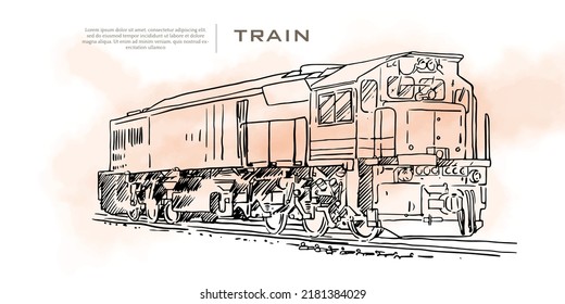 train sketch hand drawn for poster, art print, postcard, book illustration, brochure, business card, and banner. train hand drawn of vintage style. train industry poster.