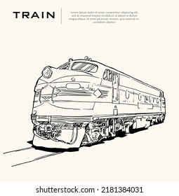 traza mano de boceto de tren para afiches, impresos de arte, postal, ilustración de libros, folleto, tarjeta de visita y banner. mano de tren de estilo vintage. afiche de la industria del tren.