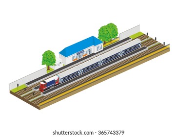 train in a small station, isometric illustration