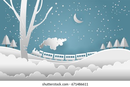 Train In Snow. Vector Illustration Of The Snow