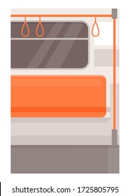 Train space with handrail holders semi flat vector illustration. Subway chair row with hand holder. Public transport. Empty underground transport. Metro 2D cartoon background for commercial use
