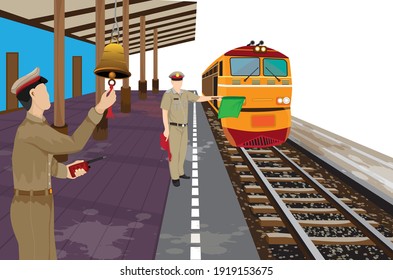 train staff work at train station vector design