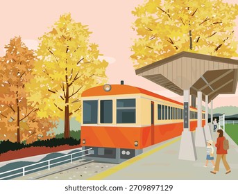 Bahnhof im Herbst, Vektorgrafik.
