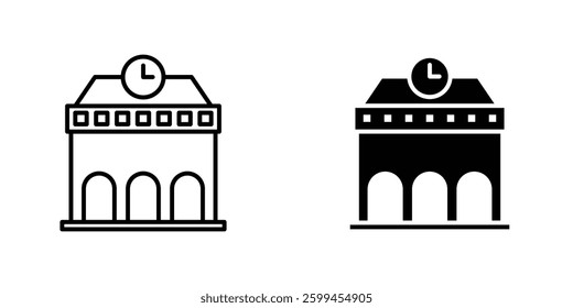 Train station building flat simple vector icons illustration set.