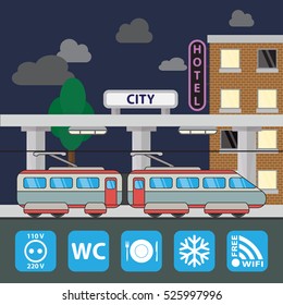 Train station building icon in the flat style. Concept for city infographic.