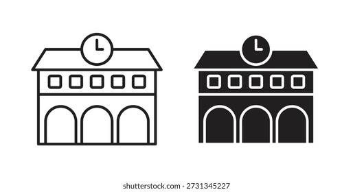 Train station building icon with glyph and line. black vector icons for Web UI