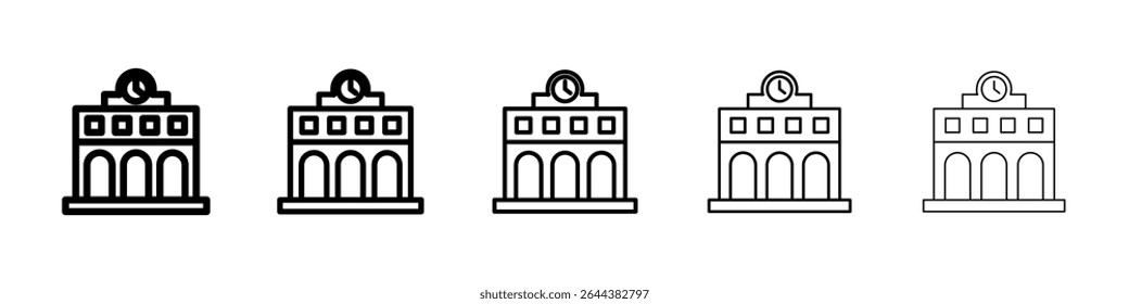 Symbolgrafiksatz für das Bahnhofsgebäude. trendige Strichlinienart
