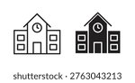 Train station building icon linear vector outline, symbol logo design style
