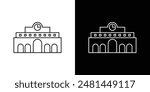 Train station building line icon vector illustration set.