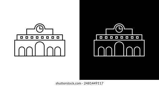 Train station building line icon vector illustration set.