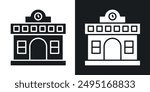 Train station building vector icon set in solid style.