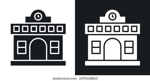 Icono del Vector de construcción de la estación de tren en estilo sólido.