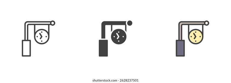 Train Station clock different style icon set. Line, glyph and filled outline colorful version, outline and filled vector sign. Public clock symbol, logo illustration. Vector graphics