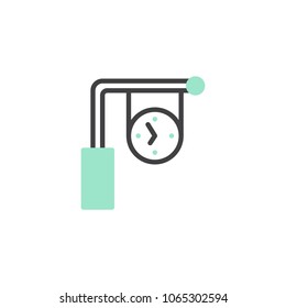 Train station clock icon vector, linear flat sign, bicolor pictogram, green and gray colors. Public clock in railway station symbol, logo illustration