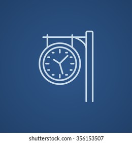 Train station clock line icon for web, mobile and infographics. Vector light blue icon isolated on blue background.