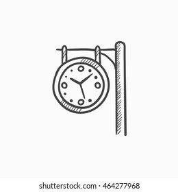 Train station clock vector sketch icon isolated on background. Hand drawn Train station clock icon. Train station clock sketch icon for infographic, website or app.