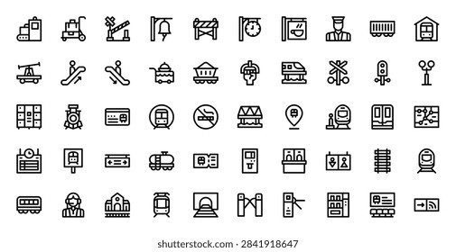 Train Station Commute Platform Travel Depart Arrive Icon Set