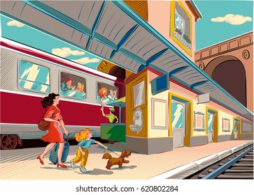 Train station is a train departing