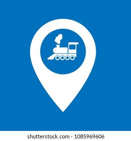 Train Station here, pinpoint white isolated icon.Train Station map marker pin, vector illustration.