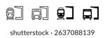 Train station icon. Train and bus standing next to a sheltered stop vector illustration. Public transportation waiting area symbol. Commute and vehicle service point sign. Travel depot pictogram.