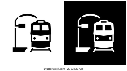 Icono De La Estación De Tren En Fondo Blanco Y Negro