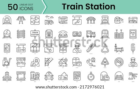 train station Icons bundle. Linear dot style Icons. Vector illustration