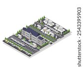 Train station isometric illustrated on white background