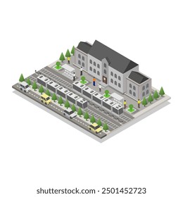 Train station isometric illustrated on background