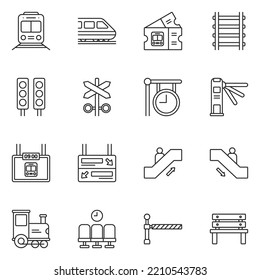 Juego de iconos de la línea de la estación de tren