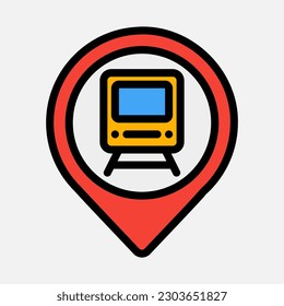 Train station location icon in filled line style, use for website mobile app presentation