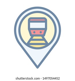 Train station location pin icon in outline style