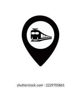 Train station map pin icon. Train station map point symbol