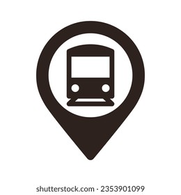 Bahnhofskarte Pin. Lokalstift für den Bahnhof. GPS-Bahnortsymbol für Apps und Websites einzeln auf weißem Hintergrund