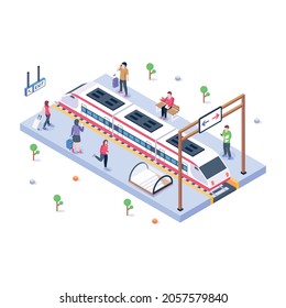 A train station in modern isometric illustration 