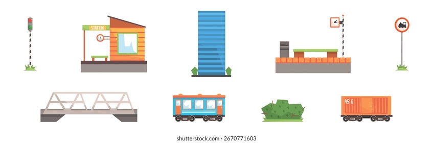 Train Station Object and Different Element Vector Set