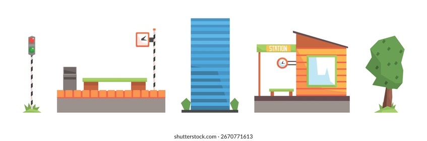 Objeto de estação ferroviária e conjunto de elementos vetoriais diferentes