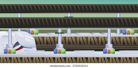 Train Station Platform Illustration. Public Transportation Infrastructure Flat Design. Urban Commuting Concept Background Illustration