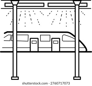 train station platform with overhead lights concept, urban train under station lighting vector icon design,