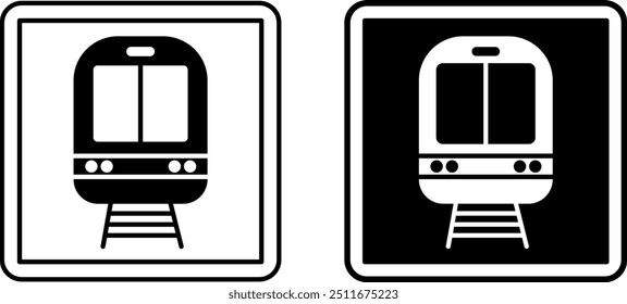 Train Station Signs. Square Road Sign. Black and White Vector Icons