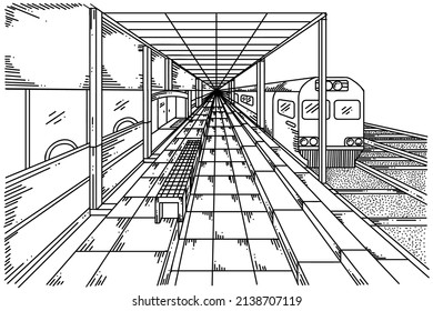 Train Station Sketch Perspective Point View Stock Vector (Royalty Free ...