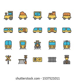 Train stations related icon set